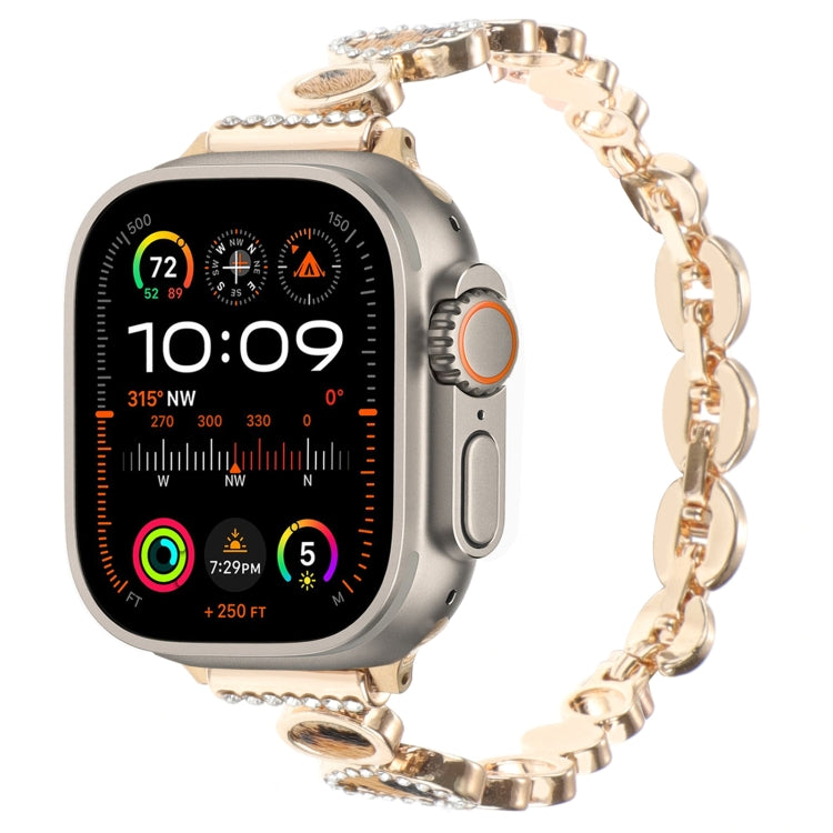 Leopard Rhinestones Metal Chain Watch Band, For Apple Watch SE 2023 44mm, For Apple Watch SE 2023 40mm, For Apple Watch Ultra 2 49mm, For Apple Watch Series 9 45mm, For Apple Watch Series 9 41mm, For Apple Watch Ultra 49mm, For Apple Watch Series 8 41mm