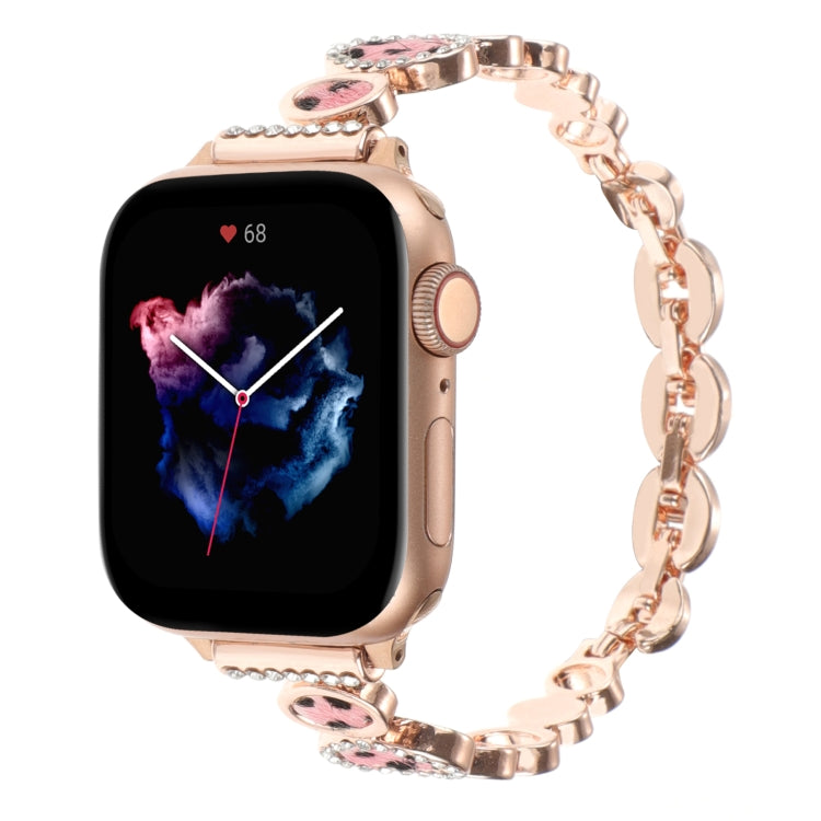 Leopard Rhinestones Metal Chain Watch Band, For Apple Watch SE 2023 44mm, For Apple Watch SE 2023 40mm, For Apple Watch Ultra 2 49mm, For Apple Watch Series 9 45mm, For Apple Watch Series 9 41mm, For Apple Watch Ultra 49mm, For Apple Watch Series 8 41m...