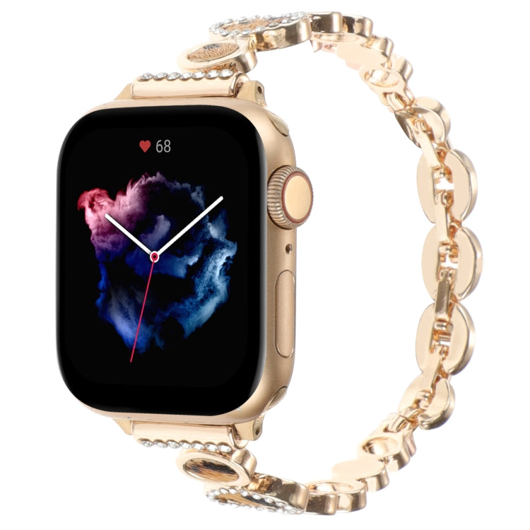 Leopard Rhinestones Metal Chain Watch Band, For Apple Watch SE 2023 44mm, For Apple Watch SE 2023 40mm, For Apple Watch Ultra 2 49mm, For Apple Watch Series 9 45mm, For Apple Watch Series 9 41mm, For Apple Watch Ultra 49mm, For Apple Watch Series 8 41mm