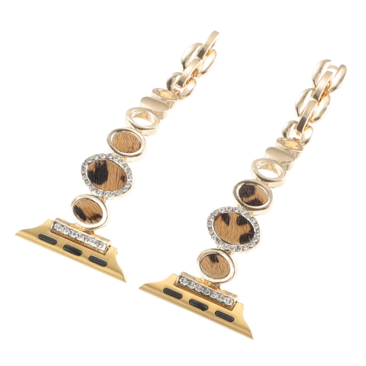 Leopard Rhinestones Metal Chain Watch Band, For Apple Watch SE 40mm, For Apple Watch SE 44mm, For Apple Watch Series 6 40mm, For Apple Watch Series 6 44mm, For Apple Watch Series 5 44mm, For Apple Watch Series 5 40mm, For Apple Watch Series 4 44mm�����...