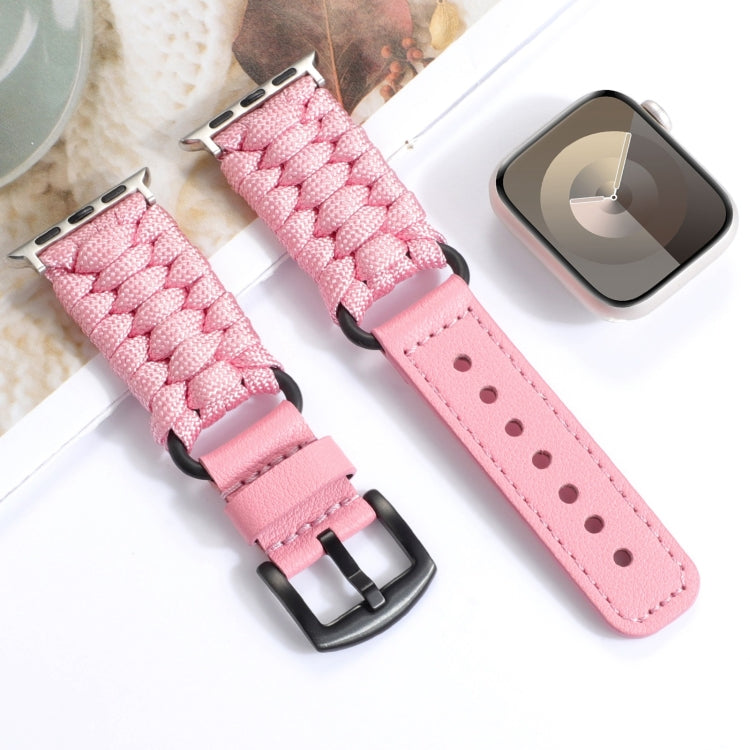 Plain Paracord Genuine Leather Watch Band, For Apple Watch SE 2022 44mm, For Apple Watch Series 7 41mm, For Apple Watch Series 7 45mm