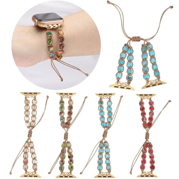 Heart Stones Drawstring Chain Watch Band, For Apple Watch SE 2023 44mm, For Apple Watch SE 2023 40mm, For Apple Watch Ultra 2 49mm, For Apple Watch Series 9 45mm, For Apple Watch Series 9 41mm, For Apple Watch Ultra 49mm