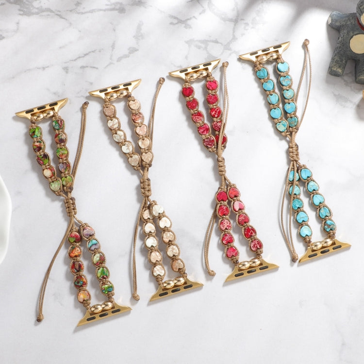 Heart Stones Drawstring Chain Watch Band, For Apple Watch SE 2023 44mm, For Apple Watch SE 2023 40mm, For Apple Watch Ultra 2 49mm, For Apple Watch Series 9 45mm, For Apple Watch Series 9 41mm, For Apple Watch Ultra 49mm