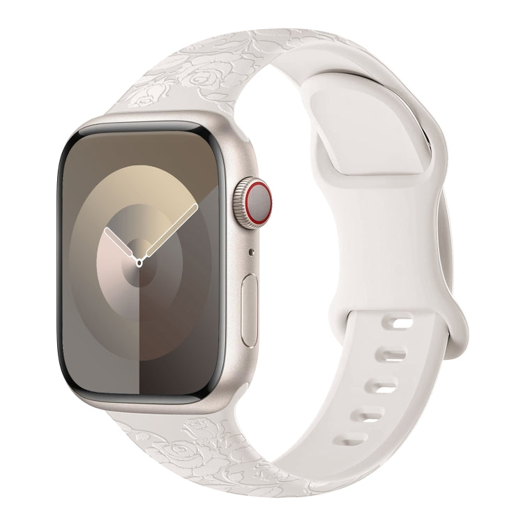 Rose Embossed Silicone Watch Band, For Apple Watch SE 2023 44mm, For Apple Watch SE 2023 40mm, For Apple Watch Ultra 2 49mm, For Apple Watch Series 9 45mm, For Apple Watch Ultra 49mm, For Apple Watch Series 8 45mm, For Apple Watch SE 2022 40mm���������...