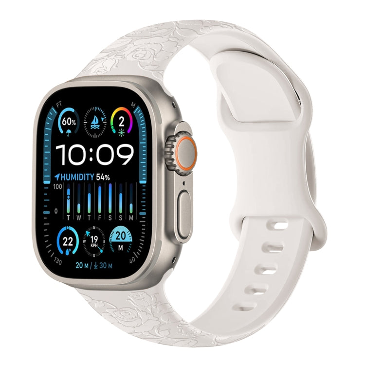 Rose Embossed Silicone Watch Band, For Apple Watch SE 2023 44mm, For Apple Watch SE 2023 40mm, For Apple Watch Ultra 2 49mm, For Apple Watch Series 9 45mm, For Apple Watch Ultra 49mm, For Apple Watch Series 8 45mm, For Apple Watch SE 2022 40mm���������...