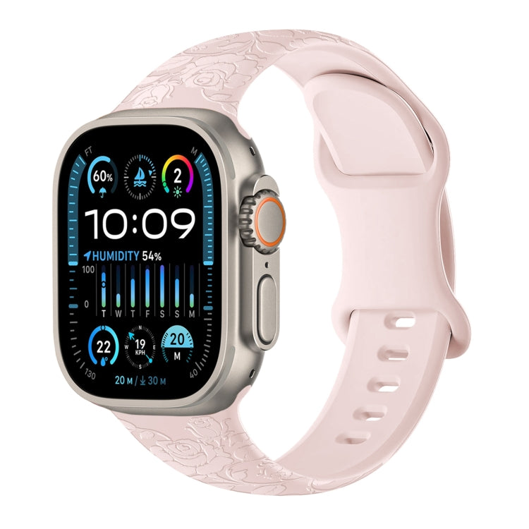 Rose Embossed Silicone Watch Band, For Apple Watch SE 2023 44mm, For Apple Watch SE 2023 40mm, For Apple Watch Ultra 2 49mm, For Apple Watch Series 9 45mm, For Apple Watch Ultra 49mm, For Apple Watch Series 8 45mm, For Apple Watch SE 2022 40mm���������...