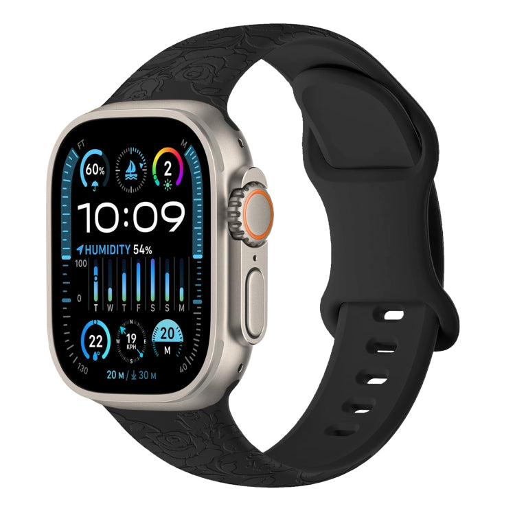 Rose Embossed Silicone Watch Band, For Apple Watch SE 2023 44mm, For Apple Watch SE 2023 40mm, For Apple Watch Ultra 2 49mm, For Apple Watch Series 9 45mm, For Apple Watch Ultra 49mm, For Apple Watch Series 8 45mm, For Apple Watch SE 2022 40mm���������...