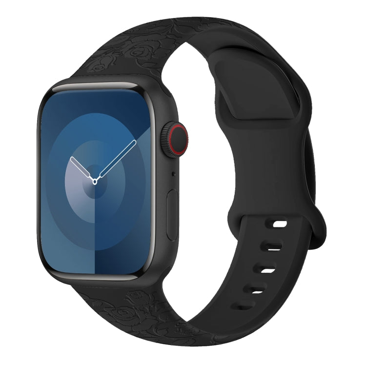 Rose Embossed Silicone Watch Band, For Apple Watch Series 7 41mm, For Apple Watch Series 7 45mm, For Apple Watch SE 40mm, For Apple Watch SE 44mm, For Apple Watch Series 6 40mm, For Apple Watch Series 6 44mm, For Apple Watch Series 5 44mm��������������...
