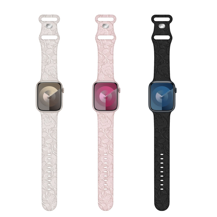 Rose Embossed Silicone Watch Band, For Apple Watch Series 7 41mm, For Apple Watch Series 7 45mm, For Apple Watch SE 40mm, For Apple Watch SE 44mm, For Apple Watch Series 6 40mm, For Apple Watch Series 6 44mm, For Apple Watch Series 5 44mm��������������...