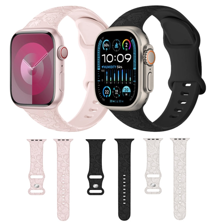 Rose Embossed Silicone Watch Band, For Apple Watch Series 7 41mm, For Apple Watch Series 7 45mm, For Apple Watch SE 40mm, For Apple Watch SE 44mm, For Apple Watch Series 6 40mm, For Apple Watch Series 6 44mm, For Apple Watch Series 5 44mm��������������...