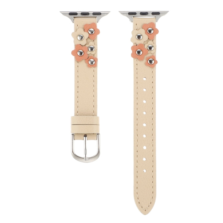 Stitched Flower Leather Watch Band, For Apple Watch SE 2023 44mm, For Apple Watch SE 2023 40mm, For Apple Watch Ultra 2 49mm, For Apple Watch Series 9 45mm, For Apple Watch Series 9 41mm, For Apple Watch Ultra 49mm, For Apple Watch Series 8 41mm