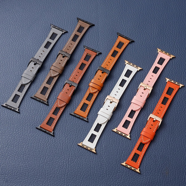 Mesh Calfskin Genuine Leather Watch Band, For Apple Watch SE 2022 44mm, For Apple Watch Series 7 41mm, For Apple Watch Series 7 45mm