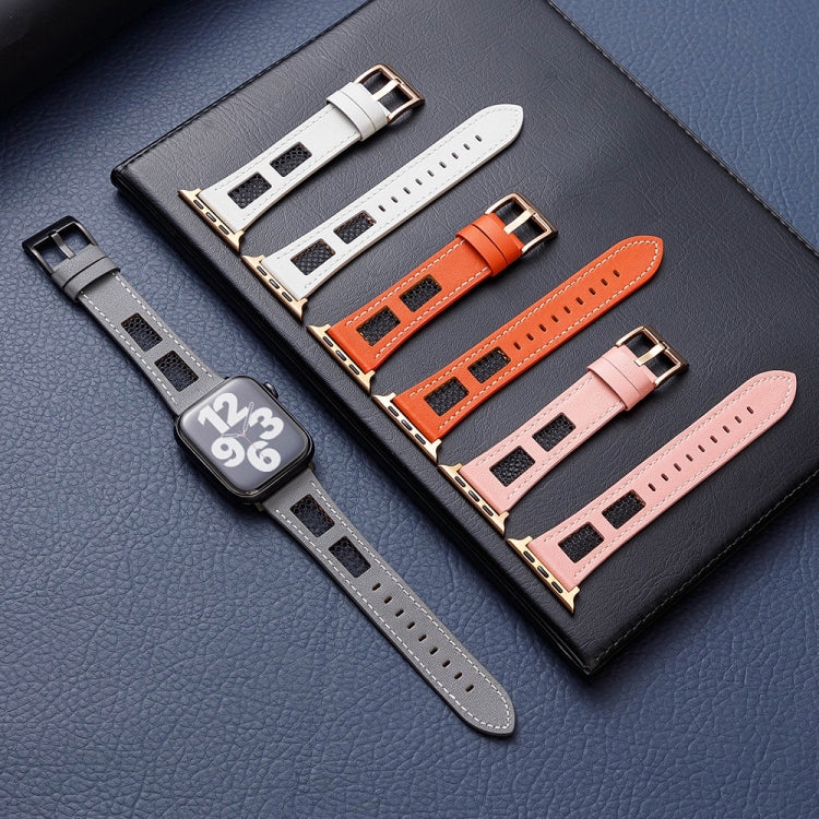 Mesh Calfskin Genuine Leather Watch Band, For Apple Watch Series 8 41mm, For Apple Watch Series 8 45mm, For Apple Watch SE 2022 40mm