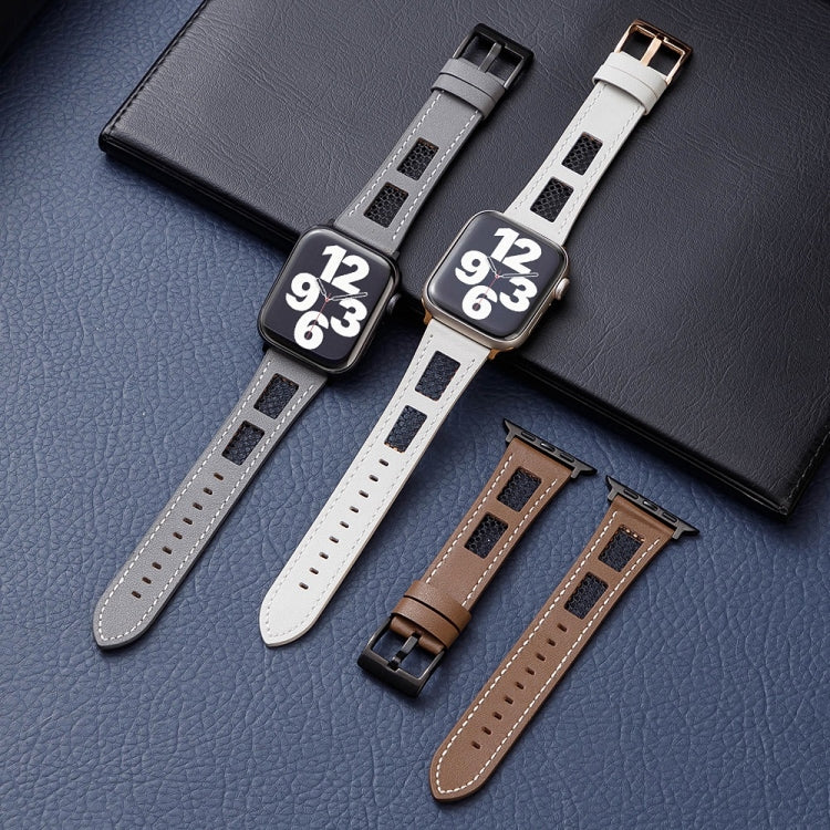 Mesh Calfskin Genuine Leather Watch Band, For Apple Watch Series 9 45mm, For Apple Watch Series 9 41mm, For Apple Watch Ultra 49mm
