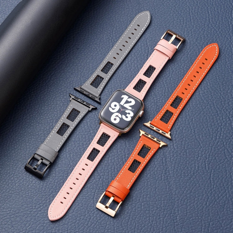 Mesh Calfskin Genuine Leather Watch Band, For Apple Watch SE 2022 40mm, For Apple Watch SE 2022 44mm, For Apple Watch Series 7 41mm, For Apple Watch Series 7 45mm