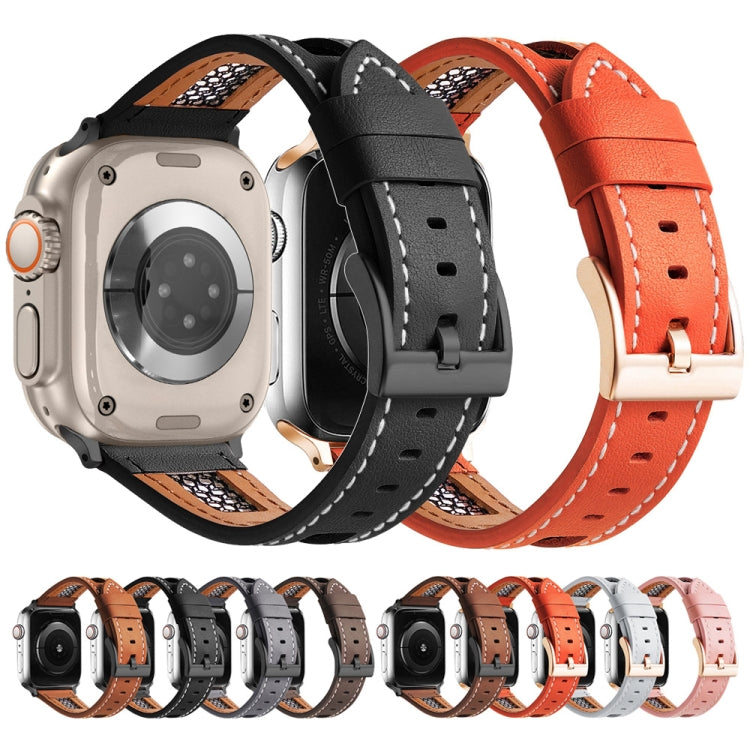 Mesh Calfskin Genuine Leather Watch Band, For Apple Watch SE 2022 44mm, For Apple Watch Series 7 41mm, For Apple Watch Series 7 45mm