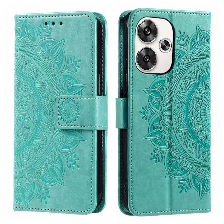 Totem Flower Embossed Leather Phone Case with Lanyard