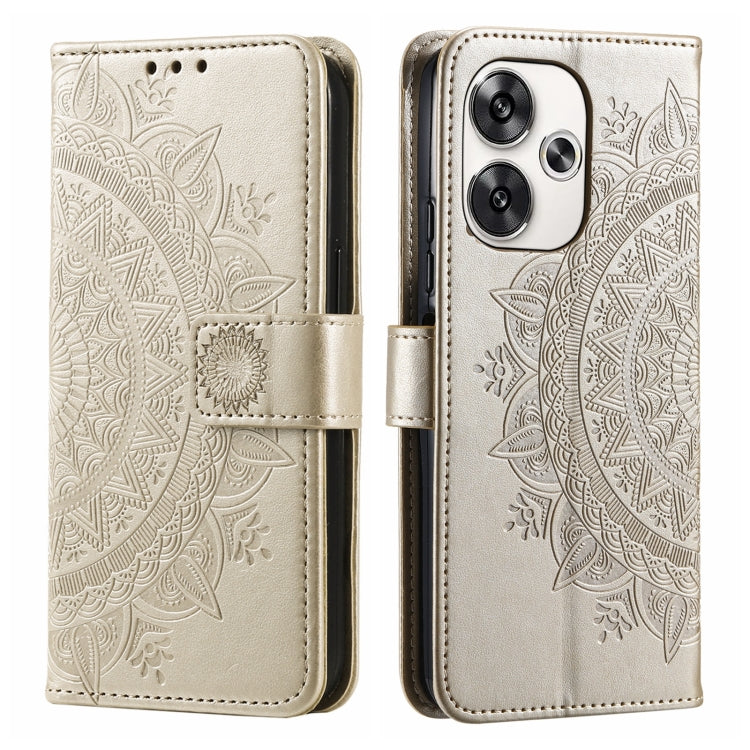 Totem Flower Embossed Leather Phone Case with Lanyard