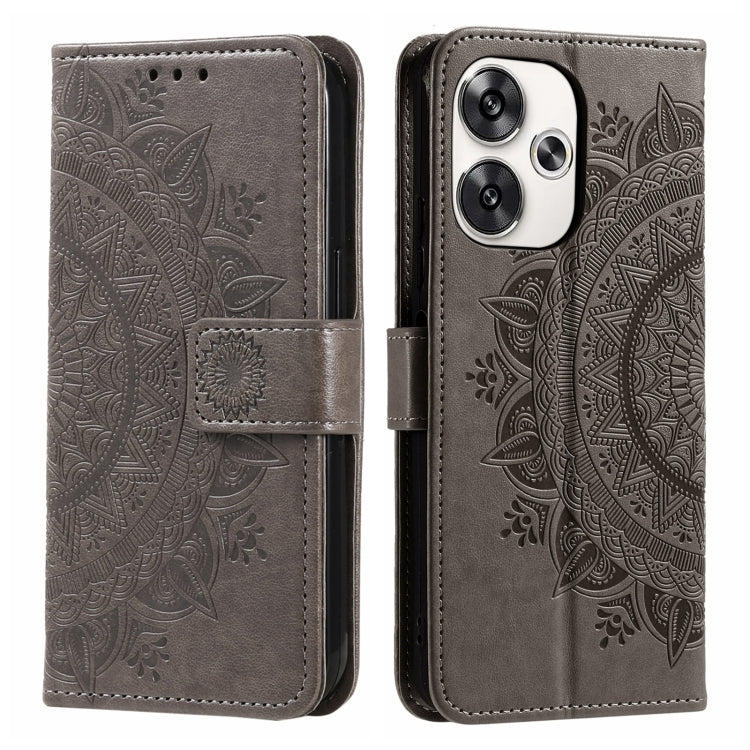Totem Flower Embossed Leather Phone Case with Lanyard