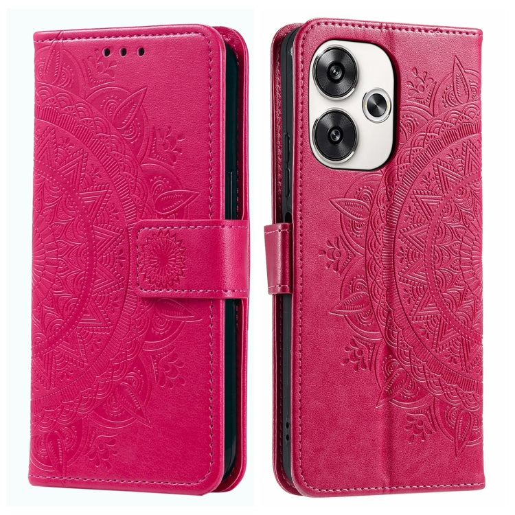 Totem Flower Embossed Leather Phone Case with Lanyard