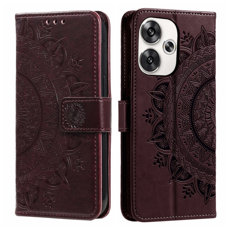 Totem Flower Embossed Leather Phone Case with Lanyard