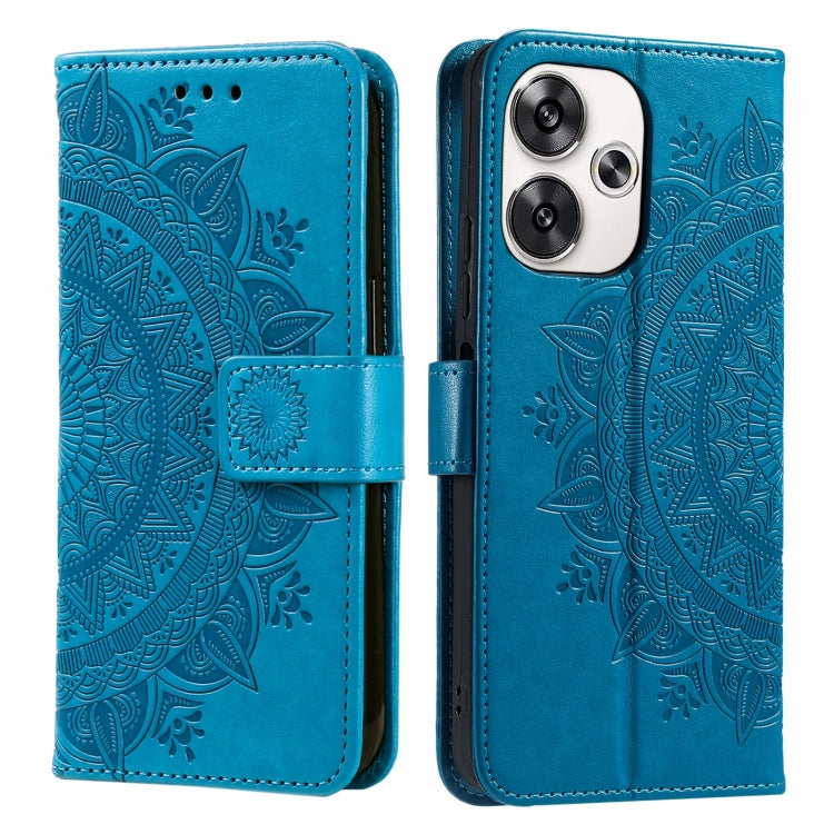 Totem Flower Embossed Leather Phone Case with Lanyard