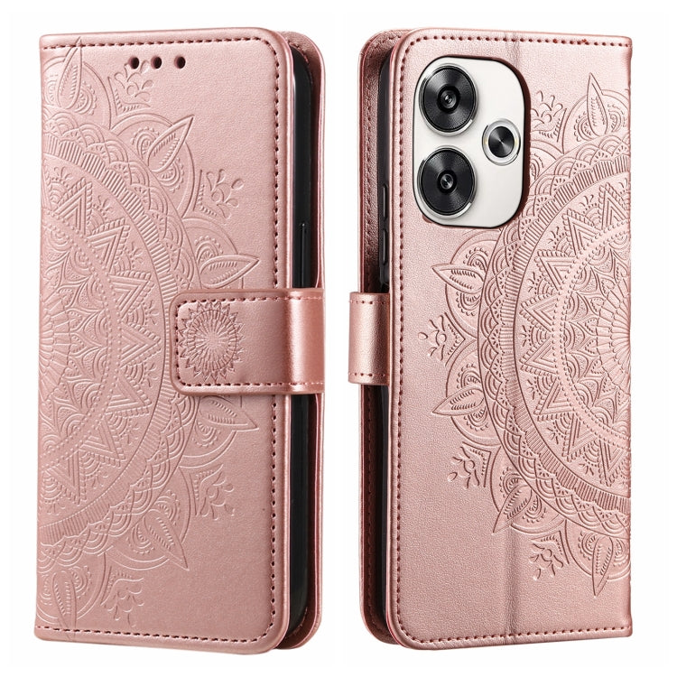 Totem Flower Embossed Leather Phone Case with Lanyard