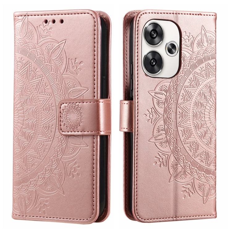 Totem Flower Embossed Leather Phone Case with Lanyard, For Xiaomi Poco F6