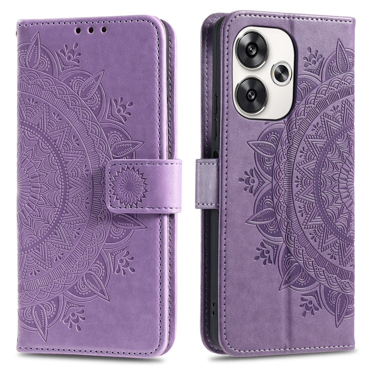 Totem Flower Embossed Leather Phone Case with Lanyard