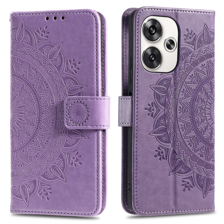 Totem Flower Embossed Leather Phone Case with Lanyard, For Xiaomi Poco F6