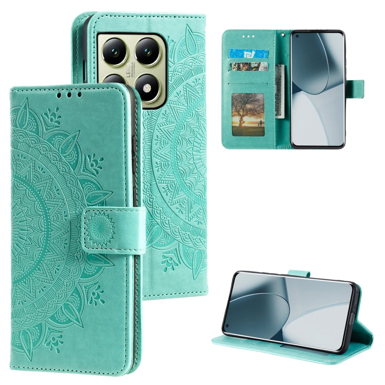 Totem Flower Embossed Leather Phone Case with Lanyard, For Xiaomi 15 Pro, For Xiaomi 15, For Xiaomi 14T Pro