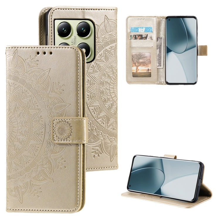 Totem Flower Embossed Leather Phone Case with Lanyard, For Xiaomi 15 Pro, For Xiaomi 15, For Xiaomi 14T Pro