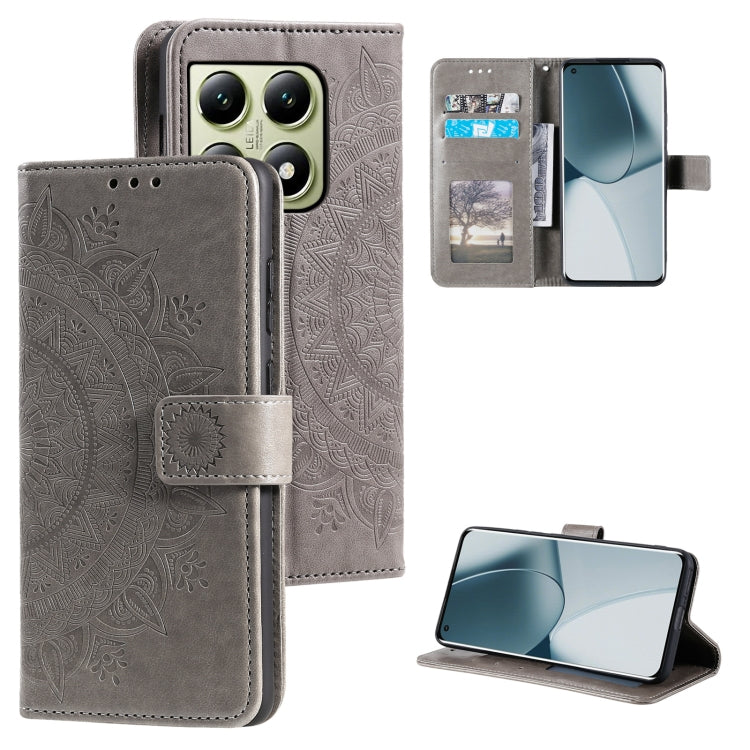 Totem Flower Embossed Leather Phone Case with Lanyard, For Xiaomi 15 Pro, For Xiaomi 15, For Xiaomi 14T Pro