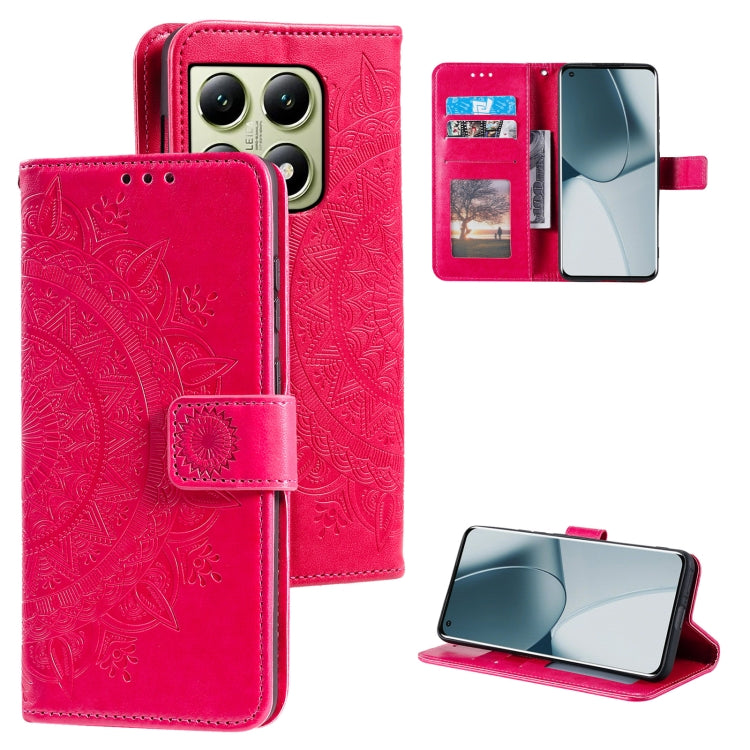 Totem Flower Embossed Leather Phone Case with Lanyard, For Xiaomi 15 Pro, For Xiaomi 15, For Xiaomi 14T Pro