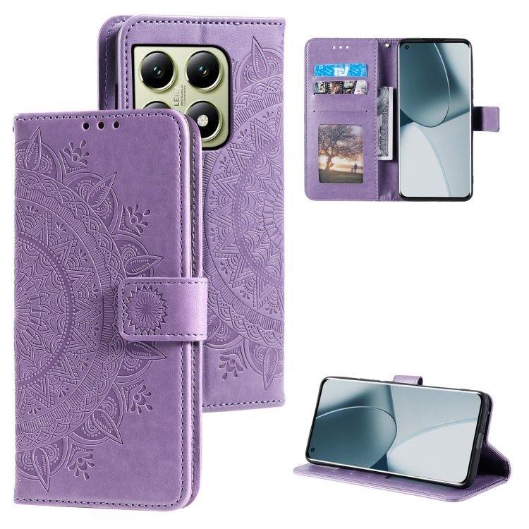 Totem Flower Embossed Leather Phone Case with Lanyard