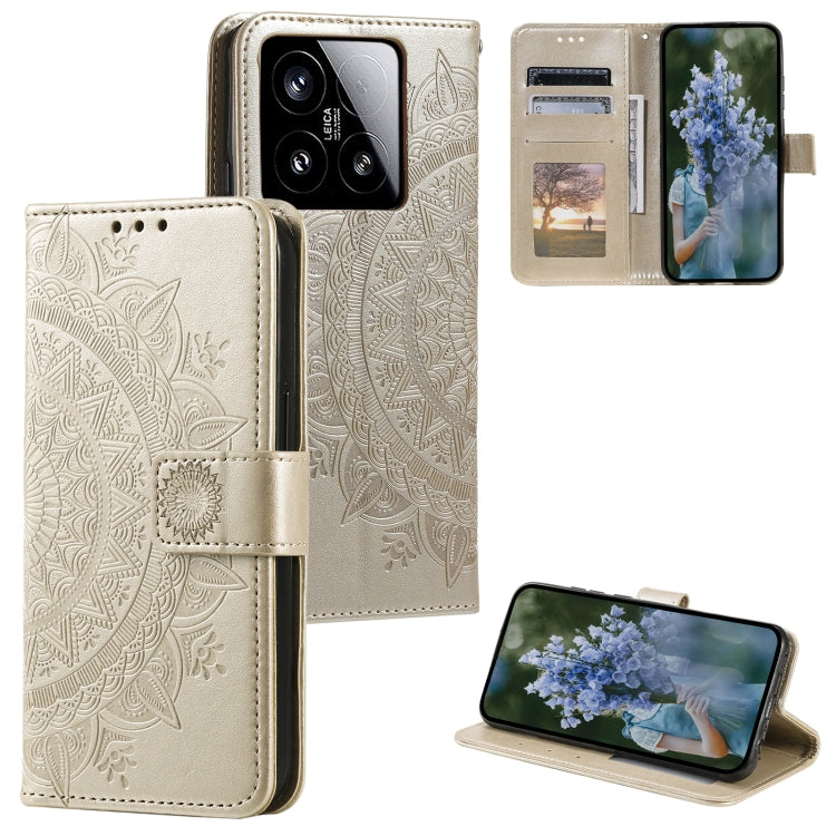Totem Flower Embossed Leather Phone Case with Lanyard, For Xiaomi 15 Pro, For Xiaomi 15, For Xiaomi 14T Pro
