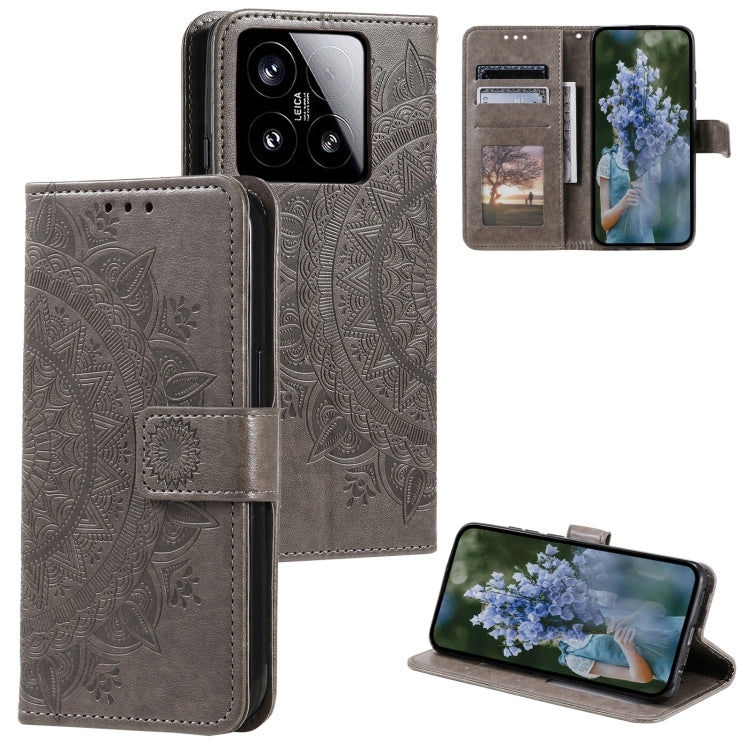 Totem Flower Embossed Leather Phone Case with Lanyard, For Xiaomi 15 Pro, For Xiaomi 15, For Xiaomi 14T Pro
