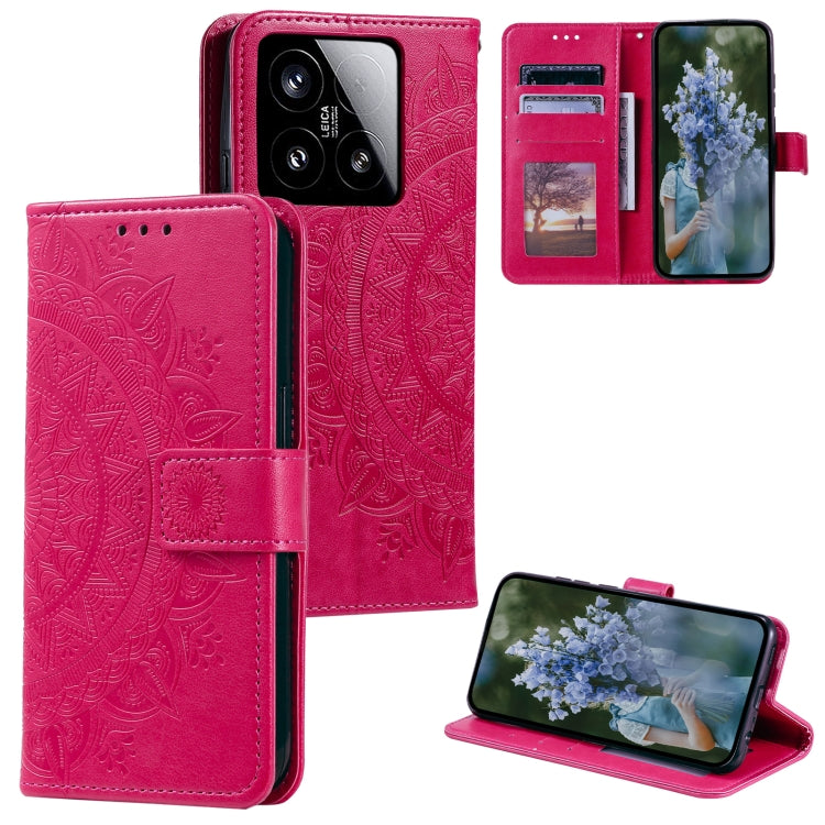 Totem Flower Embossed Leather Phone Case with Lanyard, For Xiaomi 15 Pro, For Xiaomi 15, For Xiaomi 14T Pro