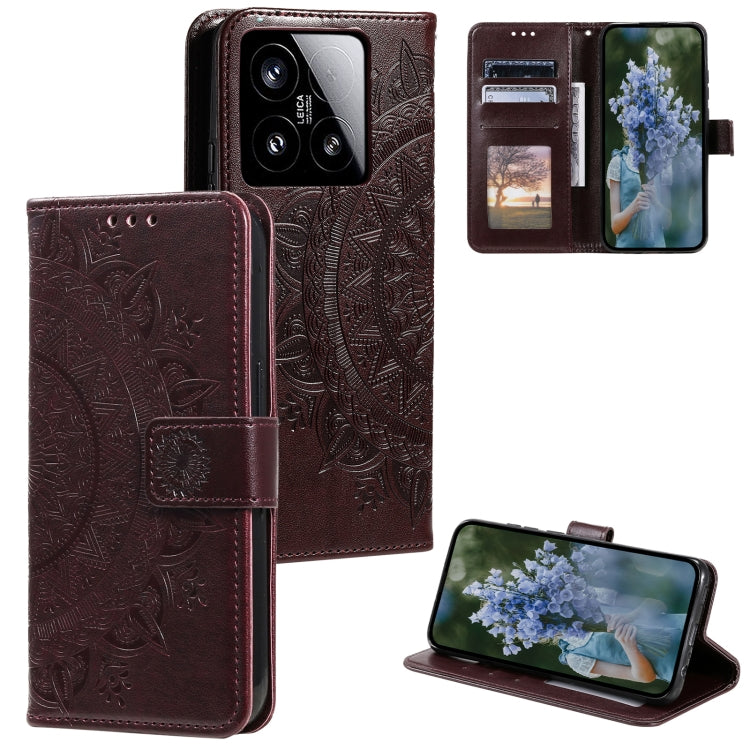 Totem Flower Embossed Leather Phone Case with Lanyard, For Xiaomi 15 Pro, For Xiaomi 15, For Xiaomi 14T Pro