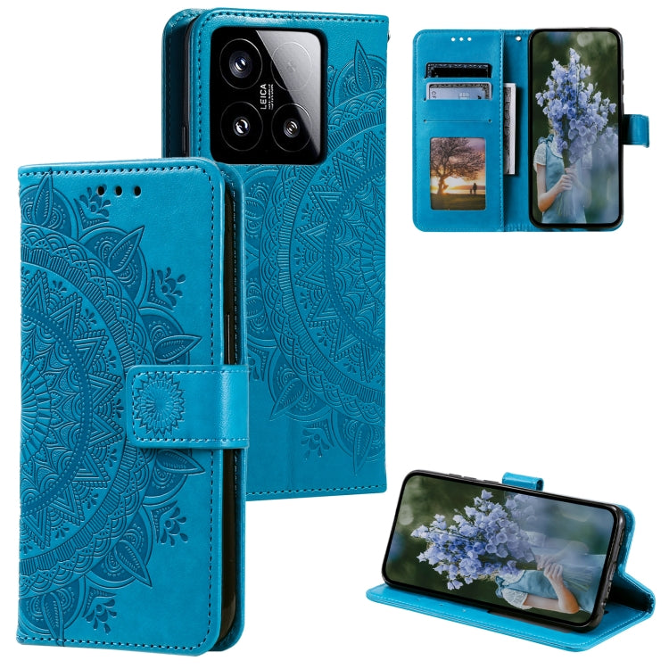 Totem Flower Embossed Leather Phone Case with Lanyard, For Xiaomi 15 Pro, For Xiaomi 15, For Xiaomi 14T Pro
