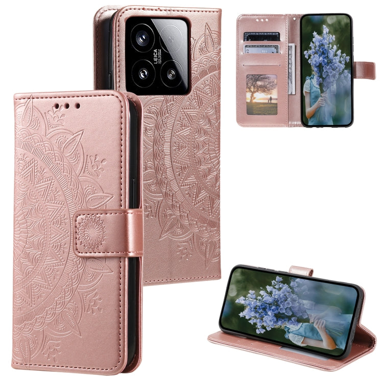 Totem Flower Embossed Leather Phone Case with Lanyard, For Xiaomi 15 Pro, For Xiaomi 15, For Xiaomi 14T Pro