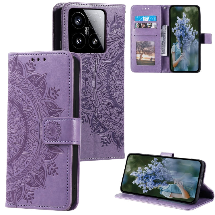 Totem Flower Embossed Leather Phone Case with Lanyard, For Xiaomi 15 Pro, For Xiaomi 15, For Xiaomi 14T Pro