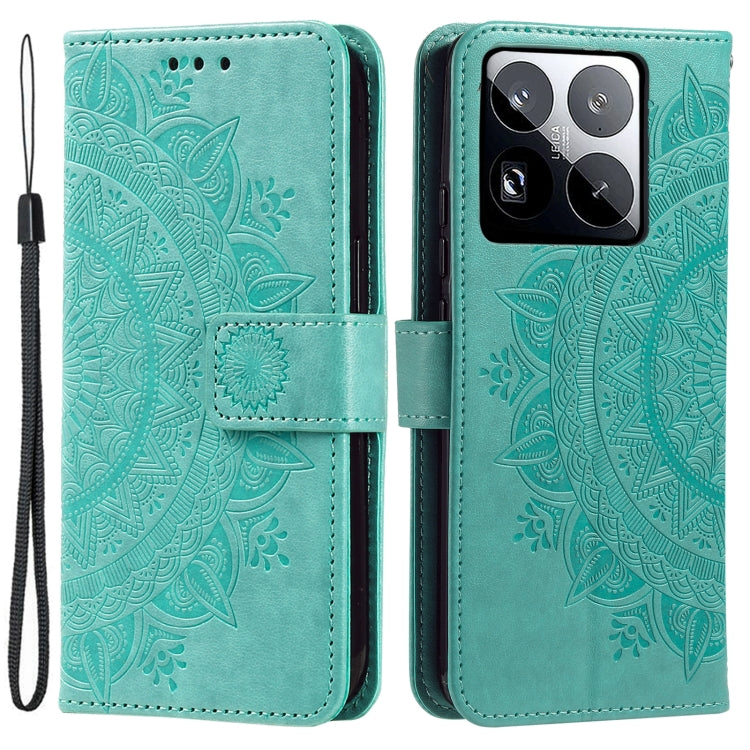 Totem Flower Embossed Leather Phone Case with Lanyard, For Xiaomi 15 Pro, For Xiaomi 15, For Xiaomi 14T Pro