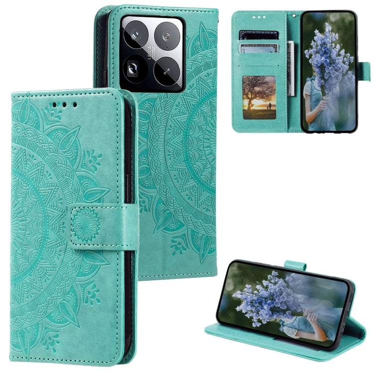 Totem Flower Embossed Leather Phone Case with Lanyard, For Xiaomi 15 Pro, For Xiaomi 15, For Xiaomi 14T Pro
