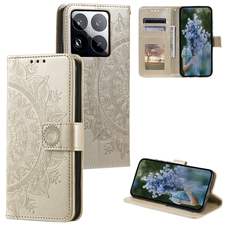 Totem Flower Embossed Leather Phone Case with Lanyard, For Xiaomi 15 Pro, For Xiaomi 15, For Xiaomi 14T Pro