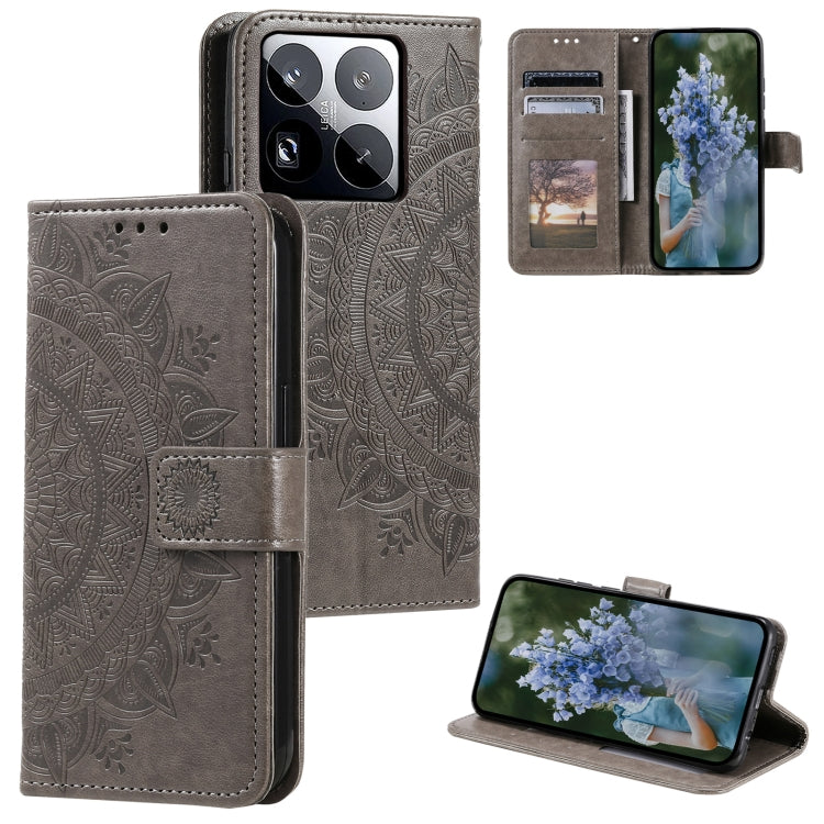 Totem Flower Embossed Leather Phone Case with Lanyard, For Xiaomi 15 Pro, For Xiaomi 15, For Xiaomi 14T Pro