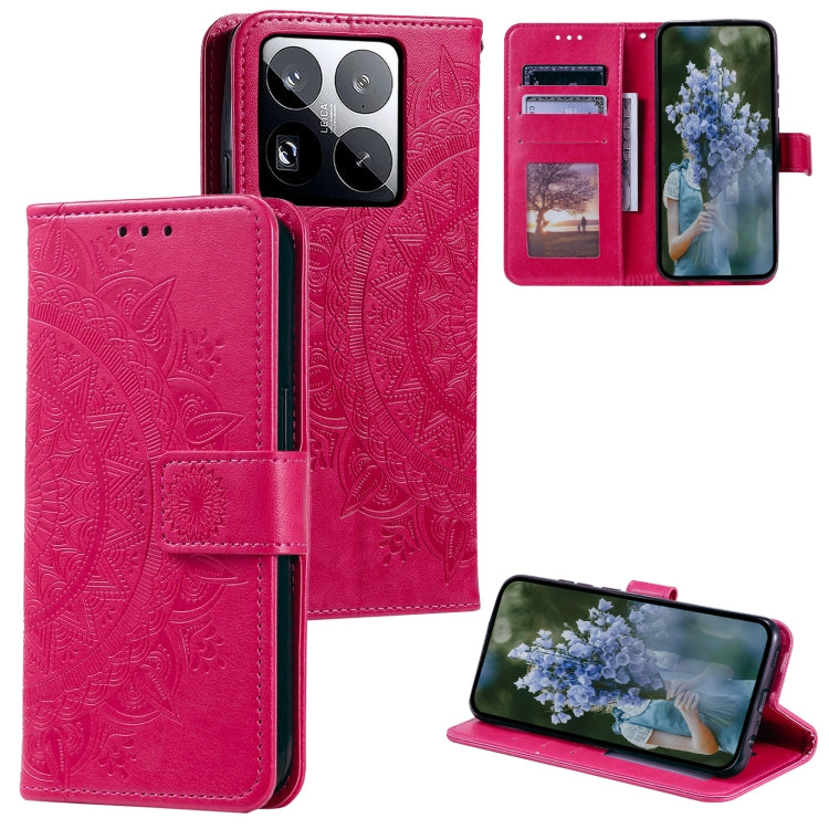 Totem Flower Embossed Leather Phone Case with Lanyard, For Xiaomi 15 Pro, For Xiaomi 15, For Xiaomi 14T Pro