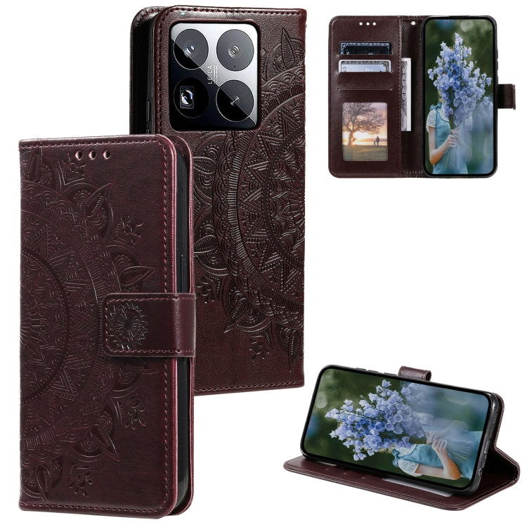 Totem Flower Embossed Leather Phone Case with Lanyard, For Xiaomi 15 Pro, For Xiaomi 15, For Xiaomi 14T Pro