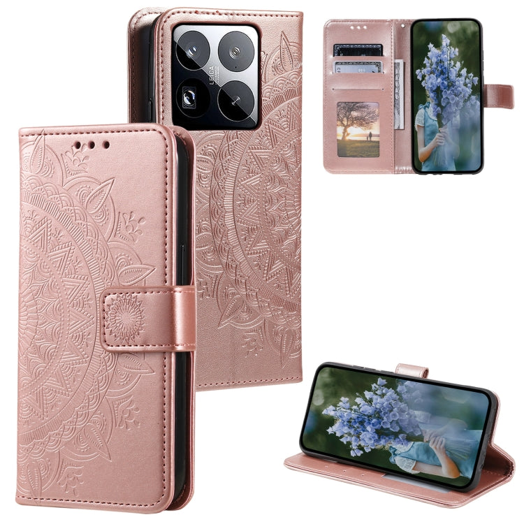 Totem Flower Embossed Leather Phone Case with Lanyard, For Xiaomi 15 Pro, For Xiaomi 15, For Xiaomi 14T Pro