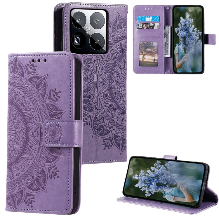 Totem Flower Embossed Leather Phone Case with Lanyard, For Xiaomi 15 Pro, For Xiaomi 15, For Xiaomi 14T Pro